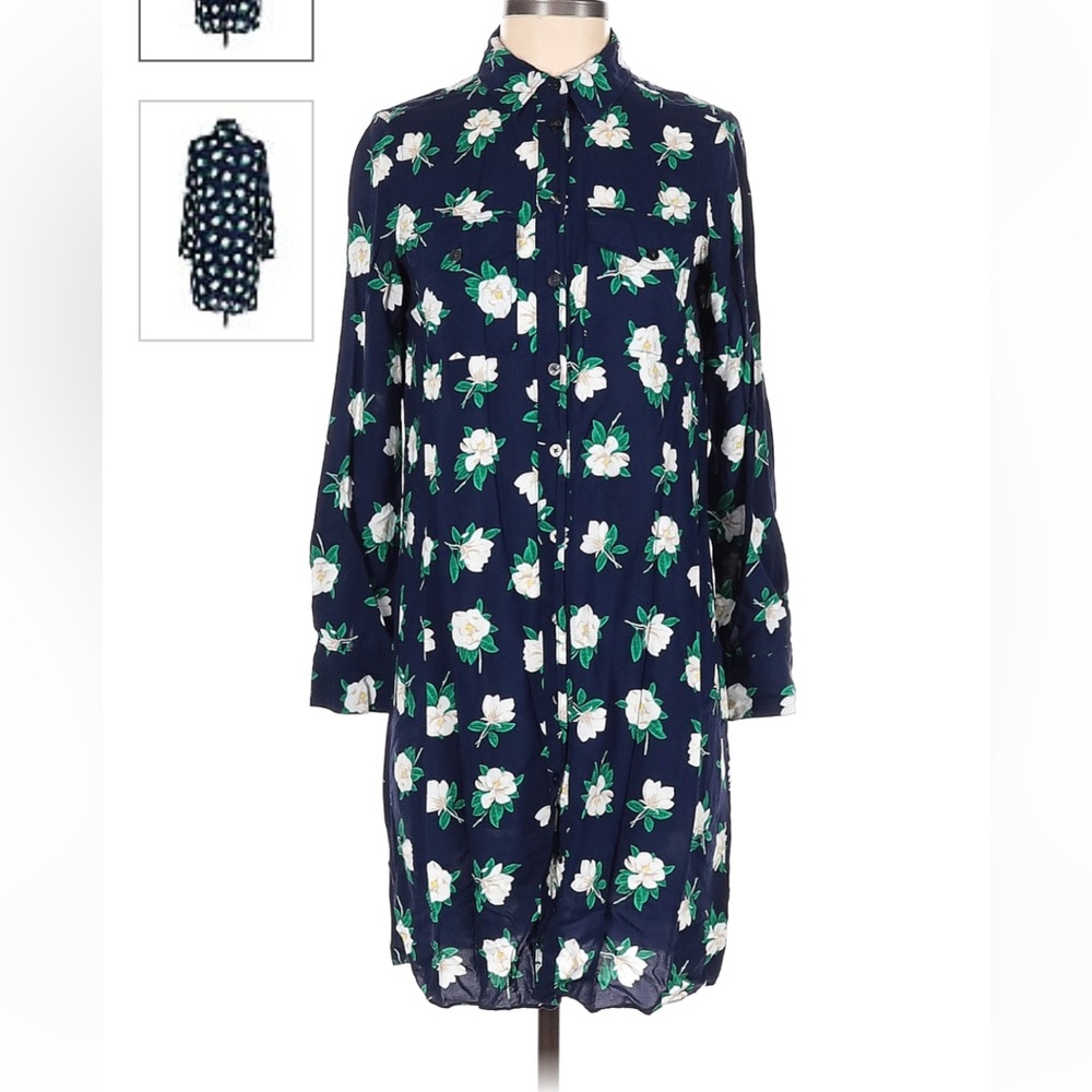 Draper James 100% Rayon Navy Blue Floral Shirt Dress (6)